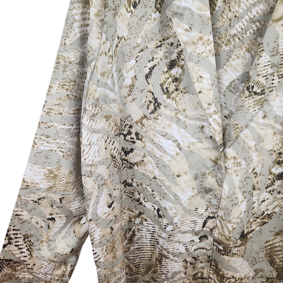 Fashion Nova, women's taupe, green, & creme longsleeves top. V-neck Sz L - Picture 7 of 10